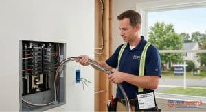 Electrician rewiring a house in Northern Virginia